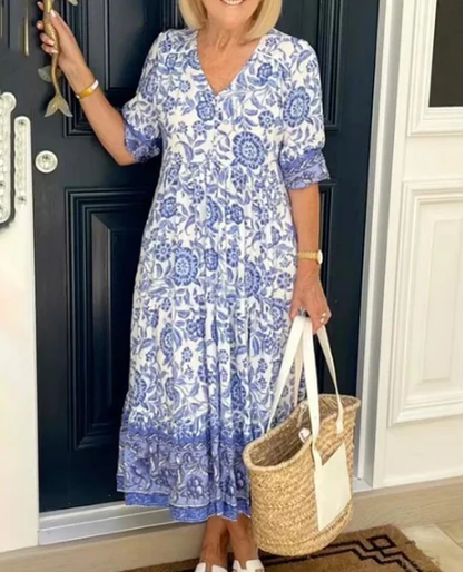 🔥Begrenset tid – 50% avslag💝👗V-hals koselig Bohemian nyeste stil kjole✨