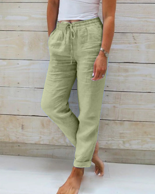🔥Nyhet – 50 % rabatt!👖Casualbukser for damer i bomull og lin med elastisk linning