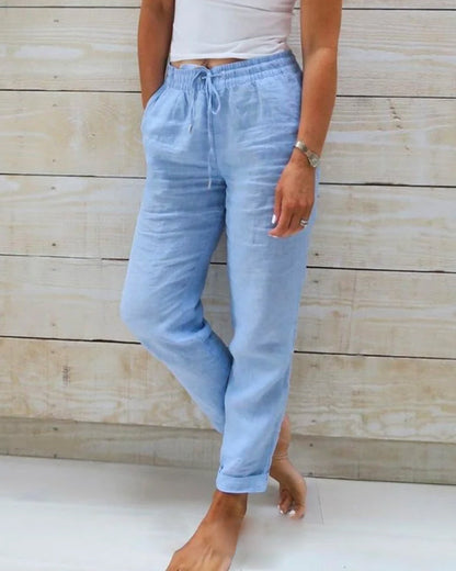 🔥Nyhet – 50 % rabatt!👖Casualbukser for damer i bomull og lin med elastisk linning