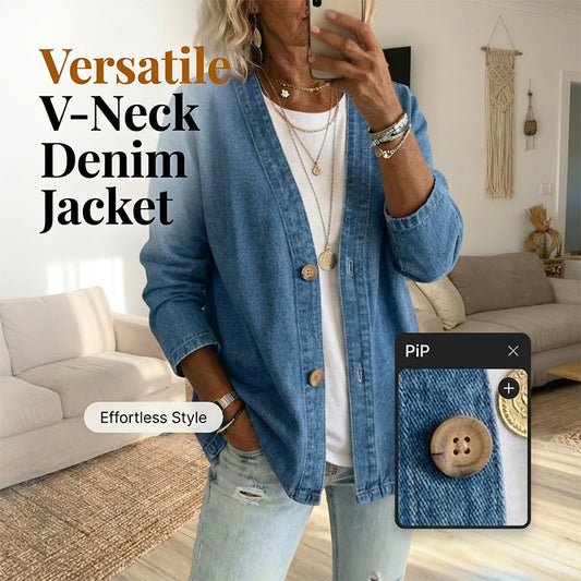 🧥Nyhet – 50 % rabatt!🍊Klassisk denimjakke med knapper foran til damer
