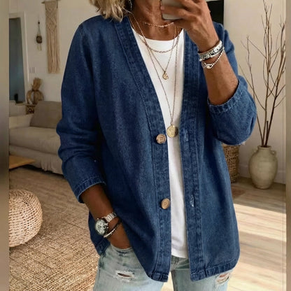 🔥Nyhet – 50 % rabatt!🧥Klassisk denimjakke med knapper foran til damer