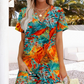 🏖️ Sommer hett salg 50% RABATT🏝️💃Dame casual V-hals ferie midikjole med lommer
