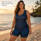 💥Sommersalg 50% RABATT🏝️🩱Tankini-sett med magekontroll og innebygd BH for kvinner – Flatterende boho-badedrakt med shorts