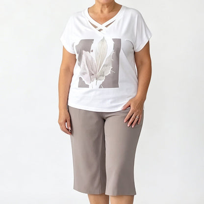 🔥50% RABATT!🎁Casual todelt sett for kvinner: T-skjorte med V-hals og korte bukser